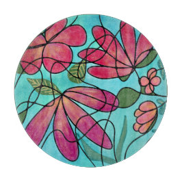 NEUROGRAFISCHE FRÜHSTÜCKSBLUMEN WASSERFARBEN SCHNEIDEBRETT