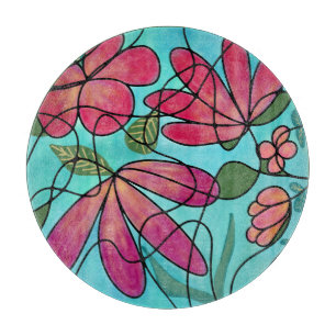 NEUROGRAFISCHE FRÜHSTÜCKSBLUMEN WASSERFARBEN SCHNEIDEBRETT