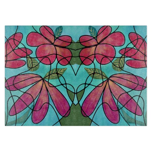 NEUROGRAFISCHE FRÜHSTÜCKSBLUMEN WASSERFARBEN SCHNEIDEBRETT (Vorderseite)