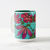 NEUROGRAFISCHE FRÜHSTÜCKSBLUMEN WASSERFARBEN ZWEIFARBIGE TASSE (Vorderseite Links)