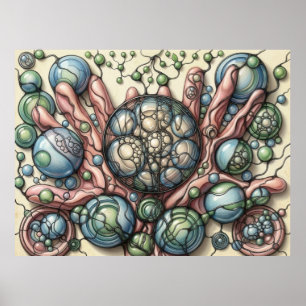 Neurografischer Kunstposter Grüne Blaue Sphären Bl Poster