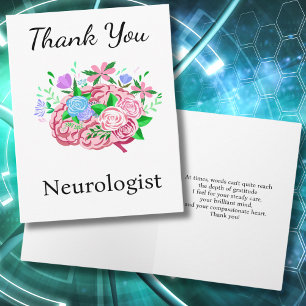 Neurologe Dankeschön Gehirn mit Blumen Karte