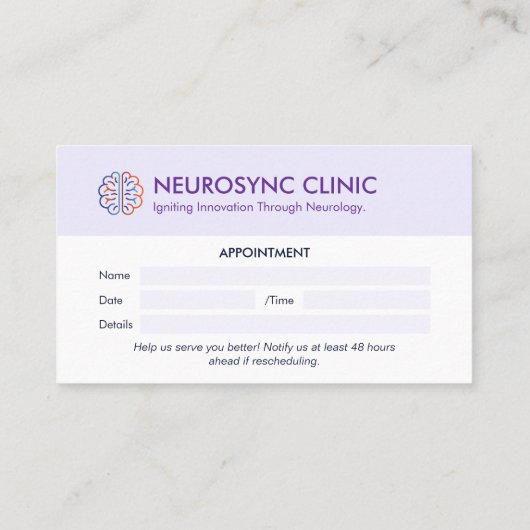 Neurologie Klinik | Saubere Ernennung Visitenkarte (Rückseite)