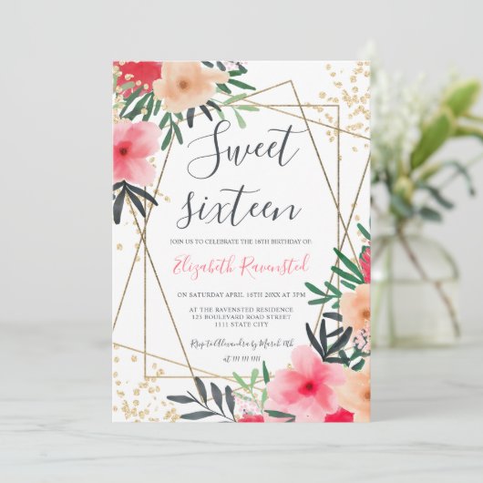 Neurosa Goldgrenze 16 . Geburtstag Einladung (Stehend Vorderseite)