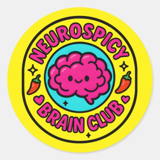 Neurospicy Brain Club Inclusive Neurodivergent Runder Aufkleber (Vorderseite)