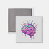 Neurospicy Cyberpunk Art | Pink Neon Brain  Magnet (Vorderseite/Rückseite)