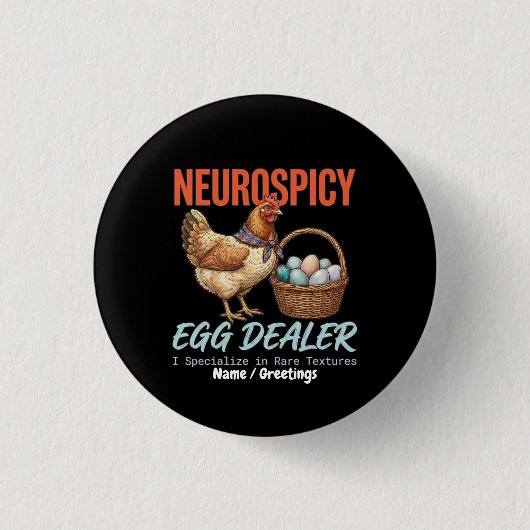 Neurospicy-Eierhändler Vintage-Henne Seltene Textu Button (Vorderseite)