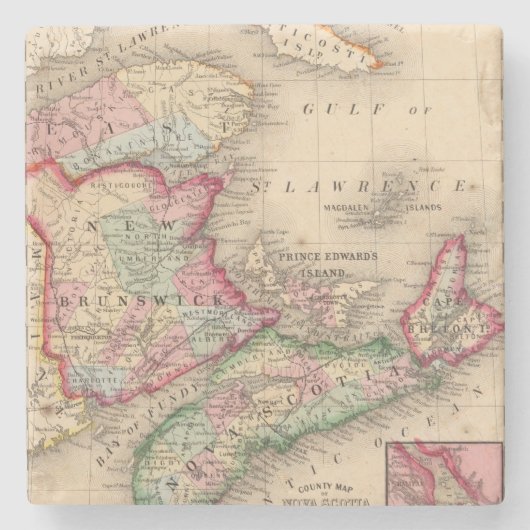 Neuschottland, New-Brunswick, Karte durch Mitchell Steinuntersetzer (Vorderseite)