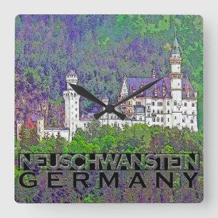 Neuschwanstein Quadratische Wanduhr