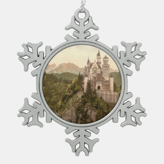 Neuschwanstein-Schloss, Bayern, Deutschland Schneeflocken Zinn-Ornament (Vorderseite)