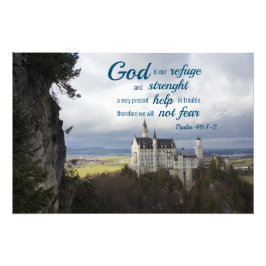 Neuschwanstein Schloss, Psalm 46 1-2 Bibelverse Fotodruck