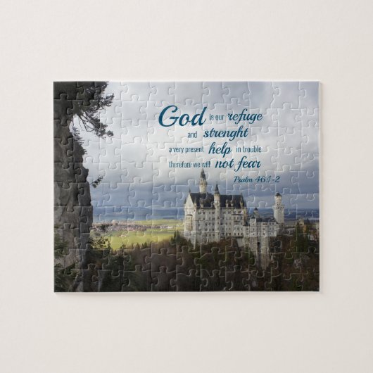 Neuschwanstein Schloss, Psalm 46 1-2 Bibelverse Puzzle (Horizontal)