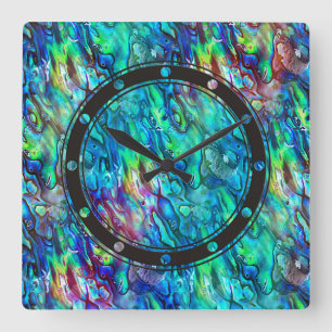 Neuseeland Abalone Paua Muschel Muster 1 Quadratische Wanduhr
