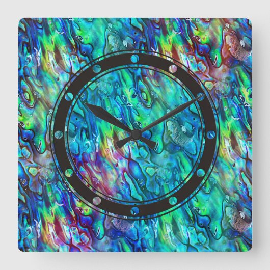 Neuseeland Abalone Paua Muschel Muster 1 Quadratische Wanduhr (Vorderseite)