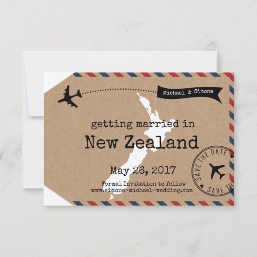Neuseeland Airmail Gepäckmarke Rett Datum Save The Date (Rückseite)