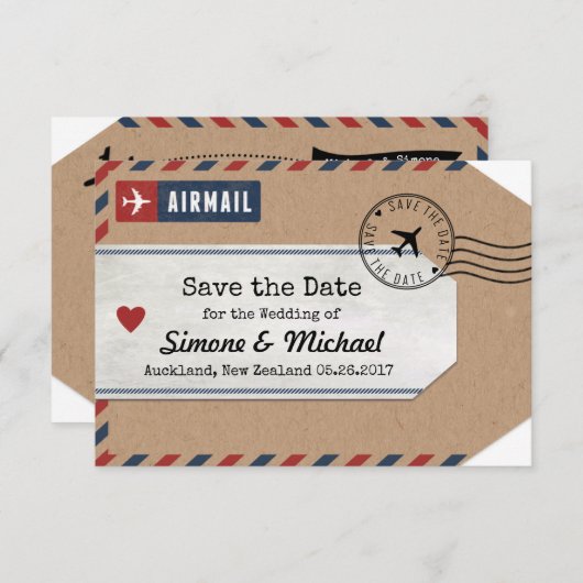 Neuseeland Airmail Gepäckmarke Rett Datum Save The Date (Vorne/Hinten)