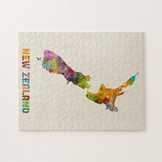 Neuseeland, Aquarell-Karte Puzzle (Horizontal)