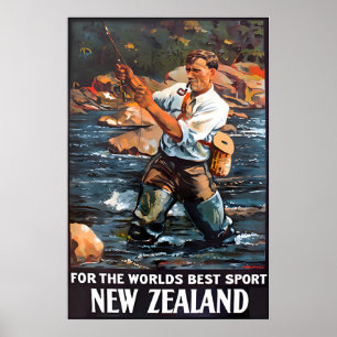 Neuseeland Art Fly Fishing Druck Reiseplakat Poster