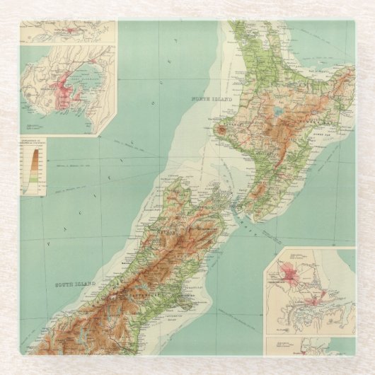Neuseeland-Atlas-Karte Glasuntersetzer (Vorderseite)