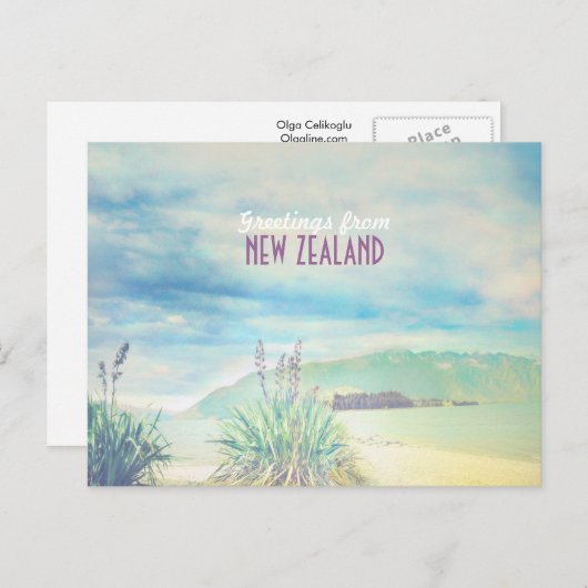Neuseeland Beach & Mountain Postkarte (Vorne/Hinten)