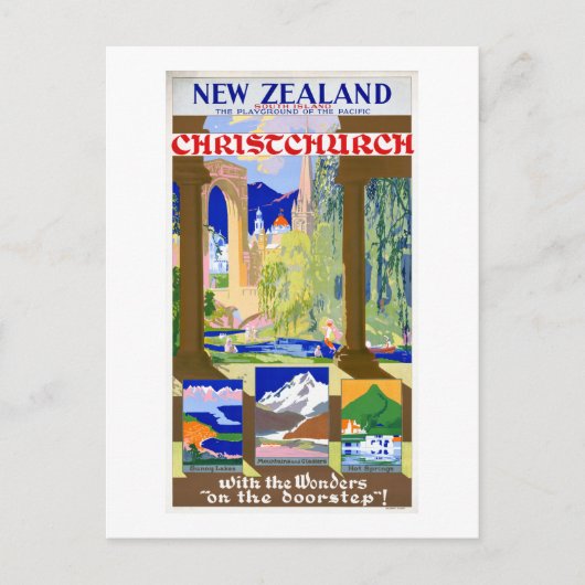 Neuseeland Christchurch Vintage Poster restauriert Postkarte (Vorderseite)