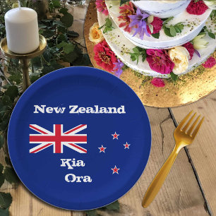 Neuseeland Flagge & Kia Ora, Party, Sport /Rugby Pappteller