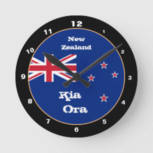 Neuseeland-Flagge, Kia Ora, trendiges Neuseeland Runde Wanduhr