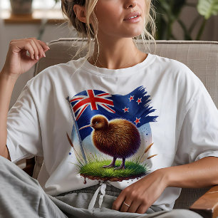 Neuseeland-Flagge & Kiwi-Vogel T-Shirt