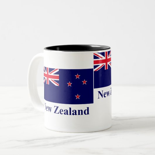 Neuseeland-Flagge mit Namen Zweifarbige Tasse (Vorderseite Links)