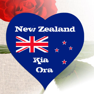 Neuseeland Herz, Kia Ora, Neuseeland-Flagge Herz-Aufkleber