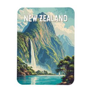 Neuseeland Illustration Reise Kunst Vintage Magnet