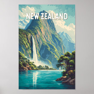Neuseeland Illustration Reise Kunst Vintage Poster