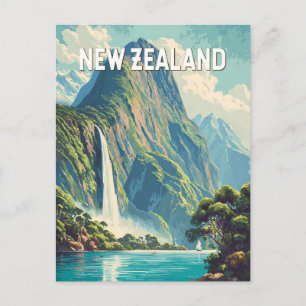 Neuseeland Illustration Reise Kunst Vintage Postkarte
