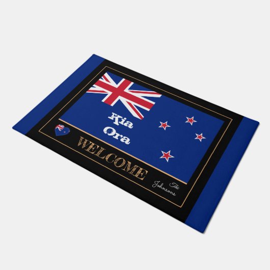 Neuseeland: Kia Ora Zealand Flag house mat /sport Fußmatte (Schrägansicht)