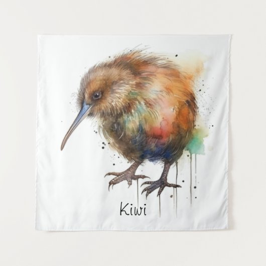 Neuseeland Kiwi Aquarell benutzerdefinierbar Wandteppich (Vorderseite)