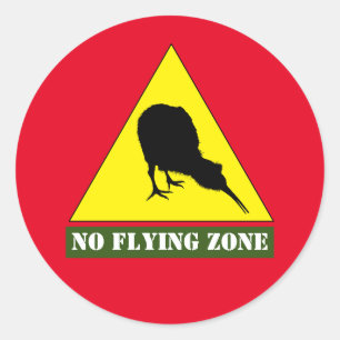 Neuseeland, Kiwi Bird & No Flying Zone /Aotearoa Runder Aufkleber