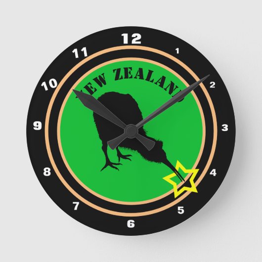 Neuseeland & Kiwi Bird - Royal Kiwi design /star Runde Wanduhr (Vorderseite)