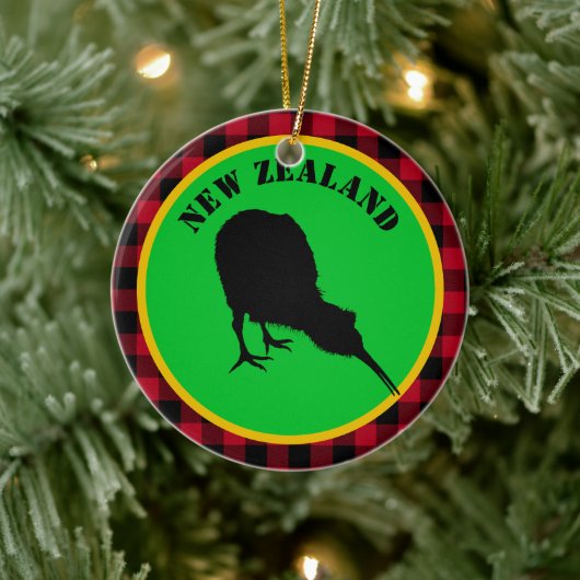 Neuseeland & Kiwi Bird, Rustikal Red Buffalo Karie Keramik Ornament (Baum)