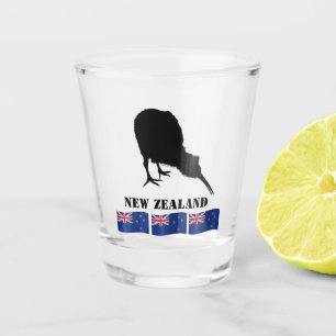 Neuseeland & Kiwi Bird Sillhouette / Zealand Flag Schnapsglas