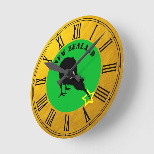 Neuseeland & Kiwi Bird-Star / Gold-Design Runde Wanduhr (Winkel)
