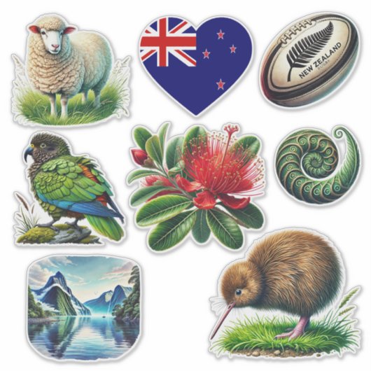 Neuseeland Kiwiana Set 2 Aufkleber (Vorderseite)