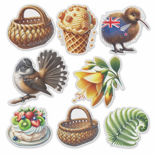 Neuseeland-Kiwiana-Set 5 Aufkleber (Vorderseite)