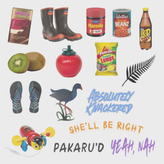 Neuseeland-Kiwiana-Set 6 Aufkleber (Vorderseite)