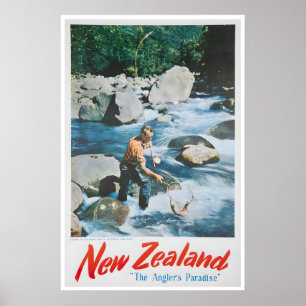 Neuseeland Kunst Reiseplakat NZ Angeln Druck Poster