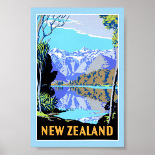 Neuseeland Lake Matheson Vintage-Reiseposter Poster