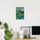 Neuseeland Landschaft Illustration Reise Kunst Poster (Heimbüro)