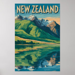 Neuseeland Landschaft Illustration Reise Kunst Poster