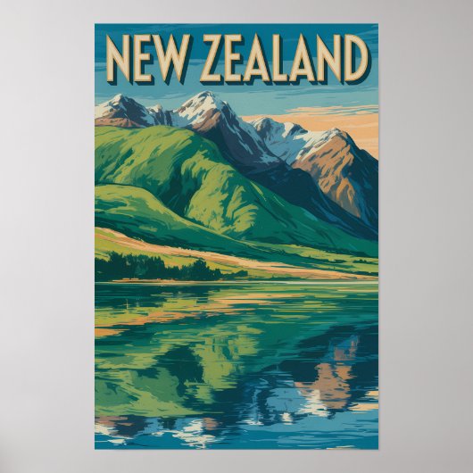 Neuseeland Landschaft Illustration Reise Kunst Poster (Vorne)