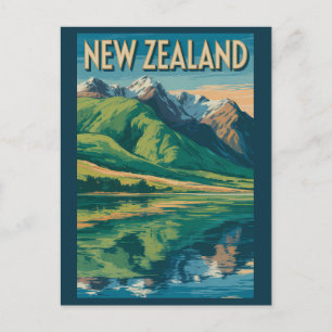 Neuseeland Landschaft Illustration Reise Kunst Postkarte
