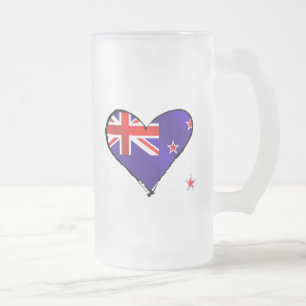 Neuseeland-Liebeherz-Flaggengeschenke Mattglas Bierglas